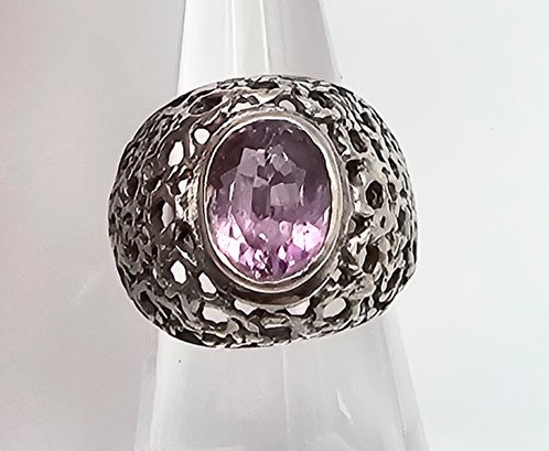 Amethyst Sterling Silver Cocktail Ring Size 5.25 7.7 G