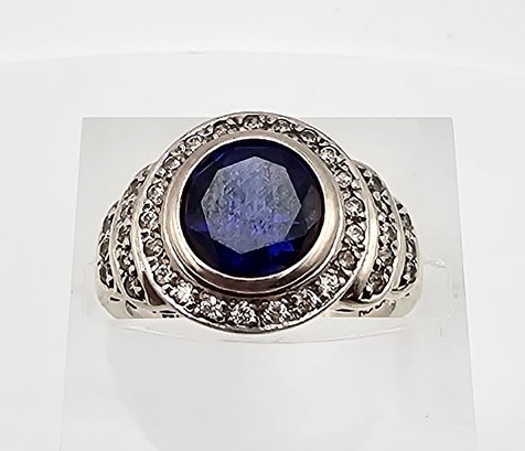 DQ Cubic Zirconia Sapphire Sterling Silver Cocktail Ring Size 5 4.5 G Approximately 1.5 TCW