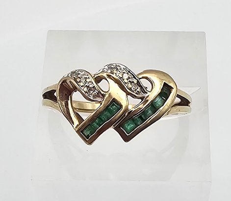 Emerald Diamond 10K Gold Cocktail Ring Size 6.75 2.3 G