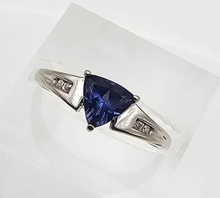 Sapphire 10K White Gold Cocktail Ring Size 6.75 1.5 G Approximately 0.5 TCW