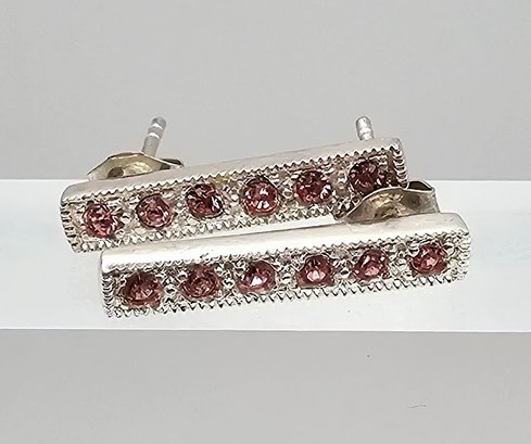 Pink Rhinestone Sterling Silver Earrings 2.4 G
