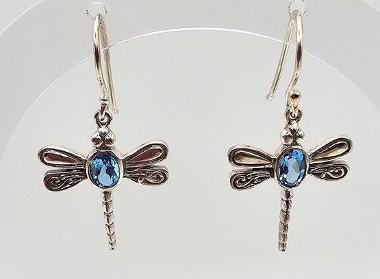 Topaz Sterling Silver Dragonfly Drop Dangle Earrings 3.3 G Approximately  1 TCW