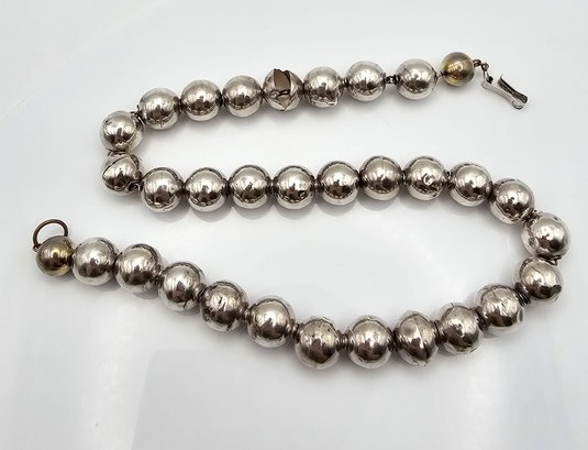 Mexico Sterling Silver Hollow Form Bead Necklace 19.8 G