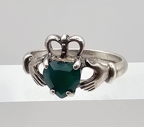 $ Lab Emerald Sterling Silver Clauddagh Ring Size 5.75 2.6 G