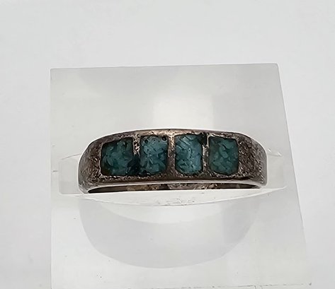 Native Crushed Turquoise Sterling Silver Ring Size 5.25 2.1 G