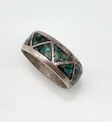 Southwestern Crushed Turquoise Sterling Silver Ring Size 8.25 5.8 G