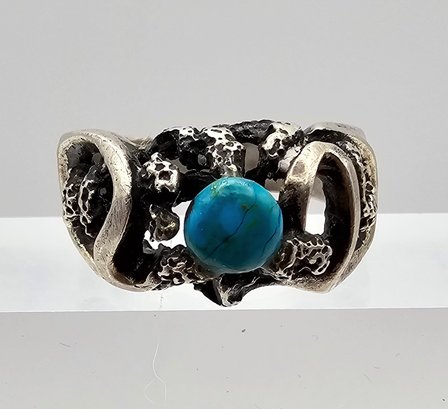 Turquoise Sterling Silver Brutalist Ring Size 11.5 9.1 G