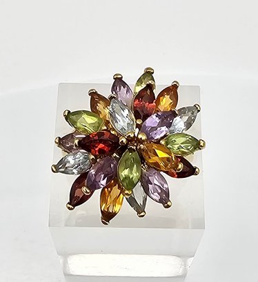 PAJ Multi Gemstone Gold Over Sterling Silver Cocktail Ring Size 6.75 7.6 G