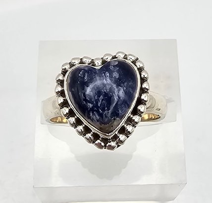 Agate Sterling Silver Heart Ring Size 6.75 4.3 G