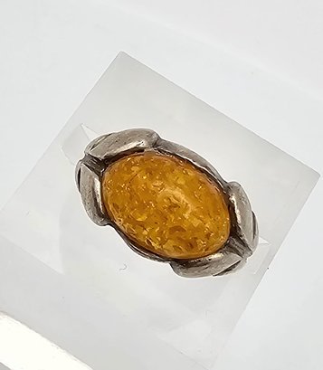 Amber Sterling Silver Ring Size 4.75 2.3 G