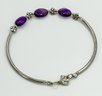 Sterling Bracelet With Purple Stones And Sterling Flower Beads 4.49g