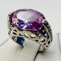 RSG-sterling Silver Ring With Large Purple Colored Stone And Unique Setting With Clear Stones Size 6. 10.15