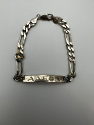 Italy-Sterling Silver Figaro Chain With Name Plate AARON 17.0g