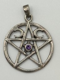 Sterling Silver Purple Stone Pentacle Pendant, 4.84 G.