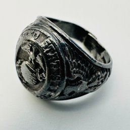 United States, Marine Corps Adjustable, Sterling Silver Ring, Size 8.5. 11.47 G.