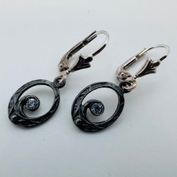 Sterling Silver Jacket Back Dangle Earrings W/ Clear Stone 1.98g