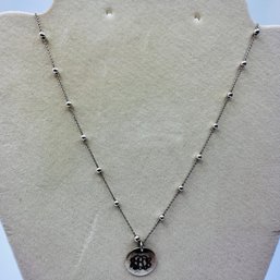 Italy  Sterling Silver Cable, Link And Ball Chain Necklace With Circle Pendant Engraved ABL 4.77 G.