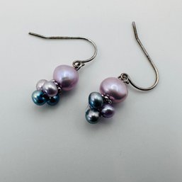 Sterling Silver Pastel Pearl Dangle Earrings, 2.07g