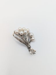 Sterling Pearl Bouquet Brooch 7.2g