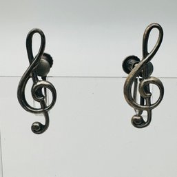 Sterling Silver Music Note Earrings With Screw Back, 2.62 G.