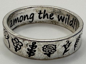 You Belong Among The Wildflowers-sterling Silver Band With Various Flowers Design Size 10. 3.59 G.