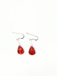 Sterling Orange Resin Teardrop Hook Earrings 2.6g