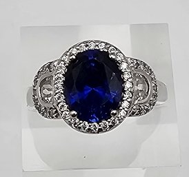 Cubic Zirconia Sterling Silver Cocktail Ring Size 7.5 5.1 G