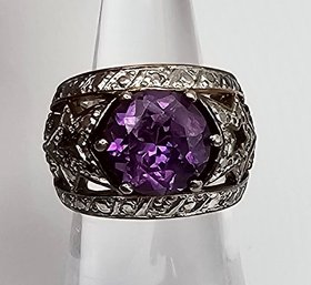 C A Rhinestone Sterling Silver Cocktail Ring Size 4.5 8 G