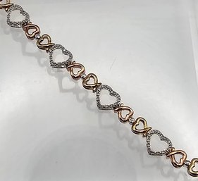 NDI Diamond Gold Over Sterling Silver Heart Tennis Bracelet 11.4 G