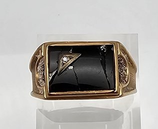 Onyx Diamond Chip 10K Gold Ring Size 10.25 5.7 G As Is