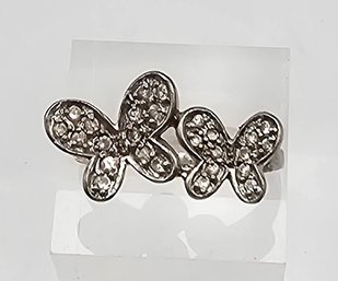 Rhinestone Sterling Silver Butterfly Ring Size 8.75 3.9 G