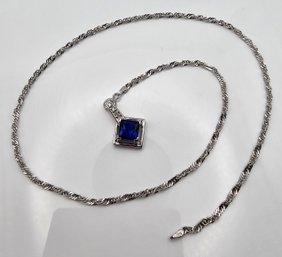 Diamond Sapphire 14K White Gold Necklace 6.5 G As Is