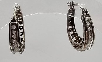 Diamond Sterling Silver Hoop Earrings 3.4 G