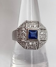 Rhinestone Sterling Silver Cocktail Ring Size 7.5 8.1 G