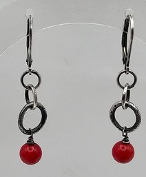 Coral Sterling Silver Earrings 2.7 G