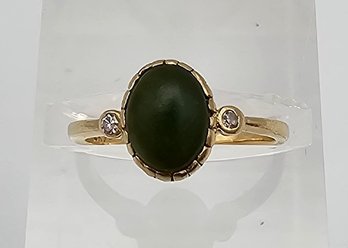 P??M Jade Diamond Chip 14K Gold Cocktail Ring Size 4.5 2.1 G