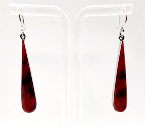 Sterling Signed ATI Mexico Red Jasper Teardrop Dangle Earrings 4.9g