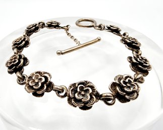 Sterling Flower Link Bracelet 13.4g