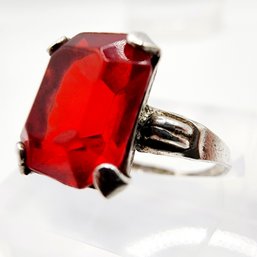 Sterling Ruby Red Stone Ring Sz 7.25, 1.2g