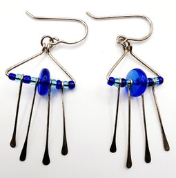 Sterling Blue Glass Dangle Earrings 2.8g
