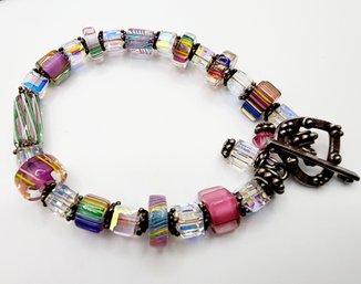 Sterling Glass & Crystal Beaded Bracelet 25.3g