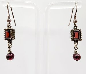 Sterling Garnet Red Dangle Earrings 3.9g