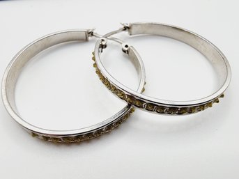 Sterling Signed 'SLC' Rhinestone Hoop Earrings 3.2g