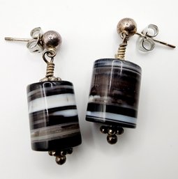 Sterling Marbled Glass Dangle Earrings 7.4g