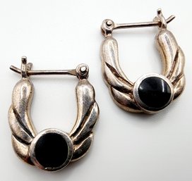 Sterling Onyx Hoop Earrings 4.5g