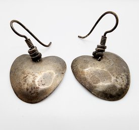 Sterling Hammered Heart Dangle Earrings 3.1g