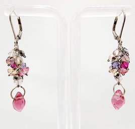 Sterling Multicolor Stone Dangle Earrings 3.6g