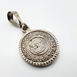 Sterling Unique Reversible Mayan Calendar/Deity Disc Pendant 5.5g