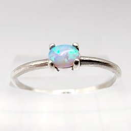 Sterling Signed Iridescent Opal Dainty Ring Sz 7.25 .8g As Is