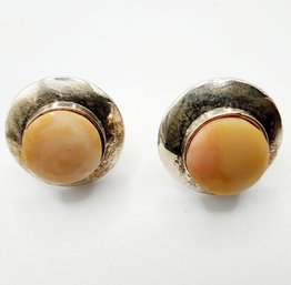 Sterling 950 Marbled Stone Stud Earrings 2.3g